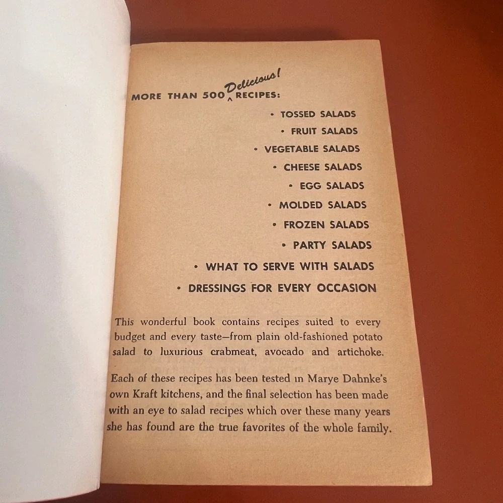 Marye Dahnke Salad Book Vintage 1961 1st Print Pocket Book Cookbook Kraft 7003